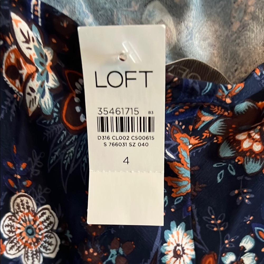 LOFT Floral Midi Dress - Navy and Orange - Picture 7 of 7